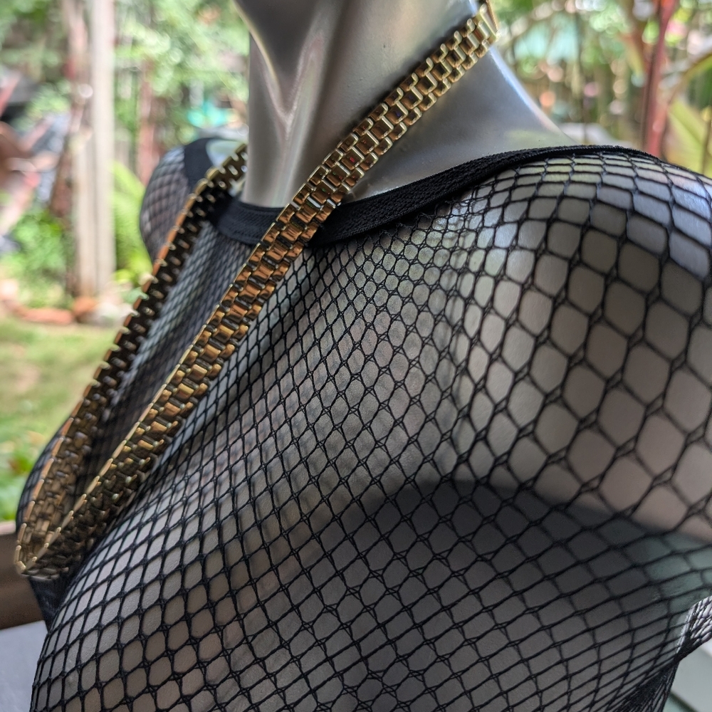 Michael Kors Long Square Link Chain Yellow Gold Tone Metal Thick 3D Leather - Picture 2 of 10